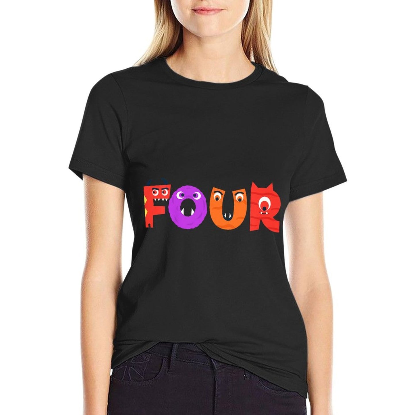 Kids Four Years Old Birthday Monster Themed Birthday Party Summer-ready Fabric T-Shirt