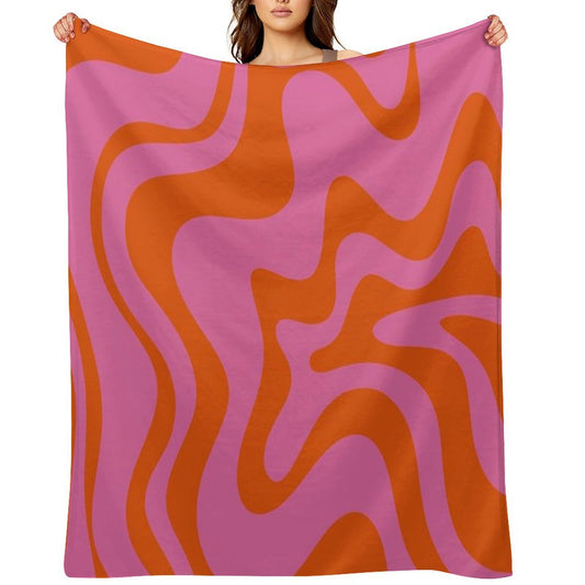 Retro Liquid Swirl Abstract Pattern Hot Pink And Bright Red Orange Lightweight Throw Blanket