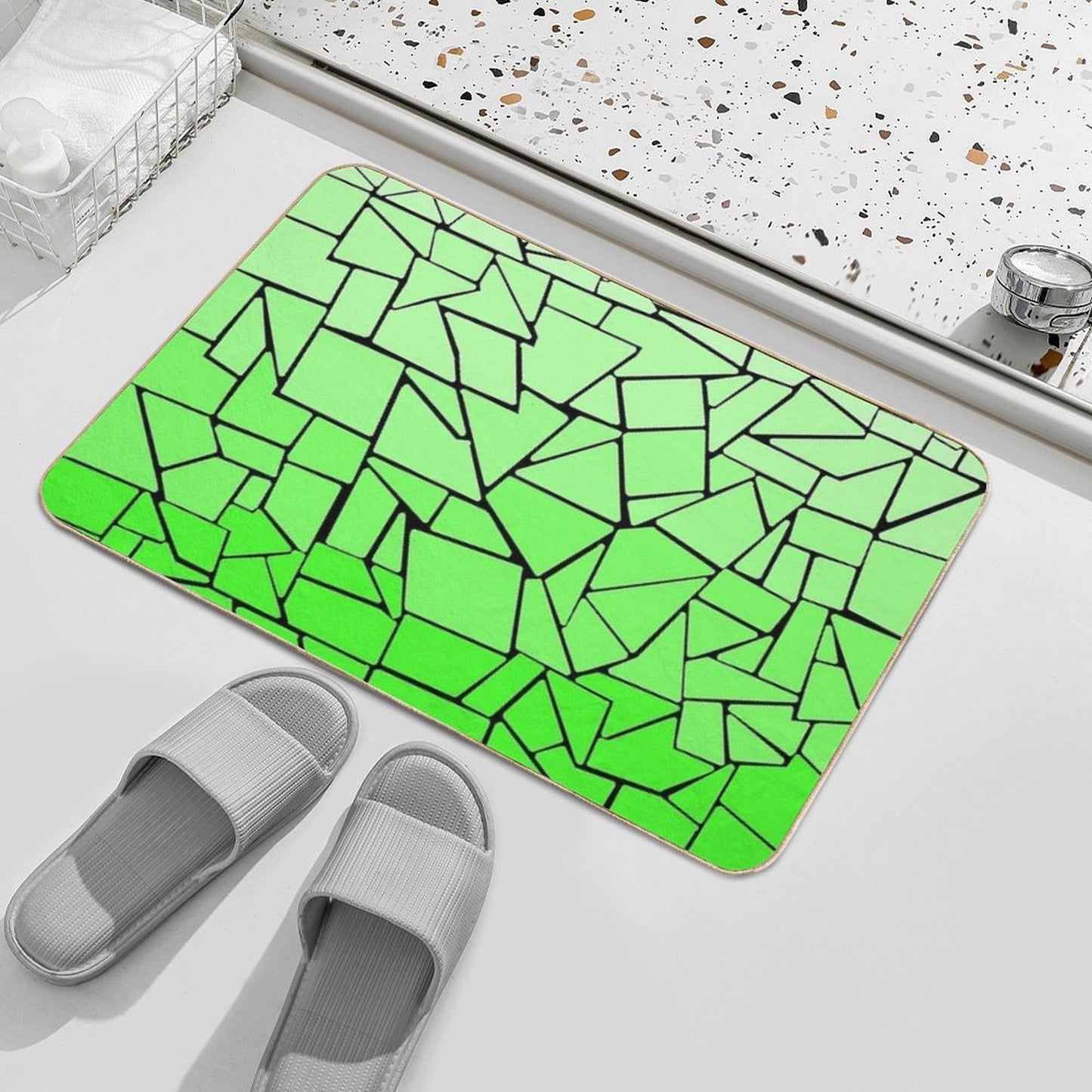 Green Gradient Tiles with Black Background Rapid-Drying Bath Mat