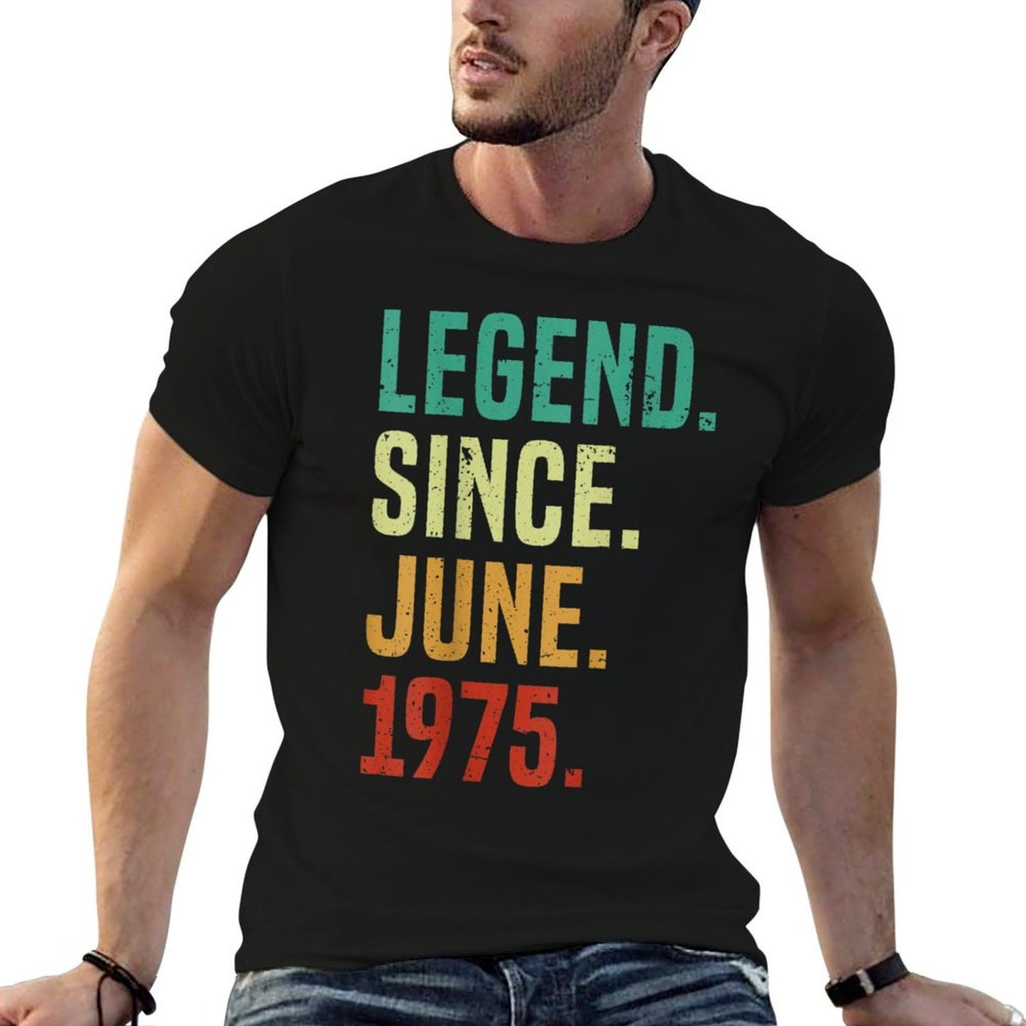 50 Years Old Legend Since June 1975 50th Birthday Fade-proof Color T-Shirt