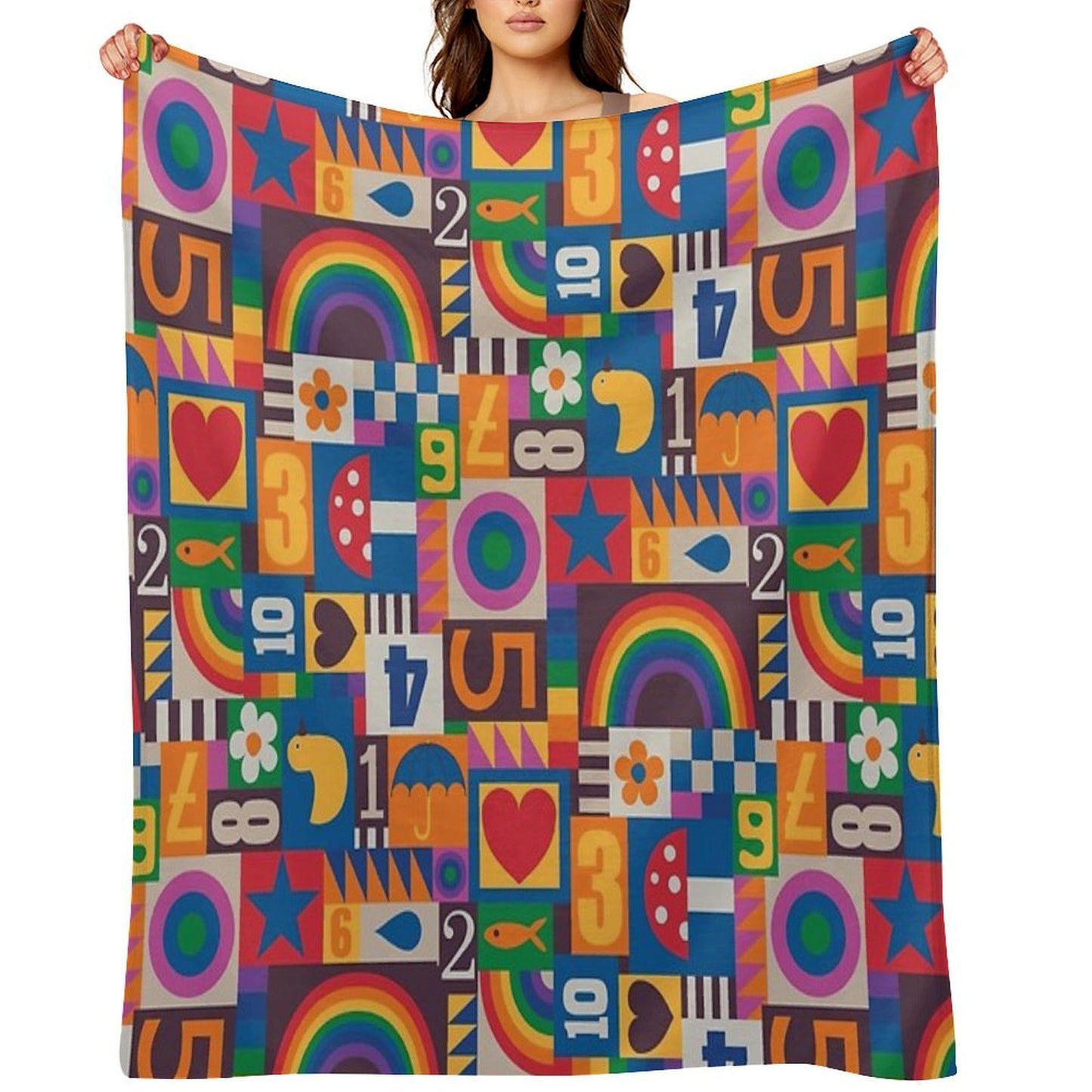 Pop Art Patchwork - Red And Rainbow - Fun Retro Pattern by Cecca Designs Easy Care Throw Blanket