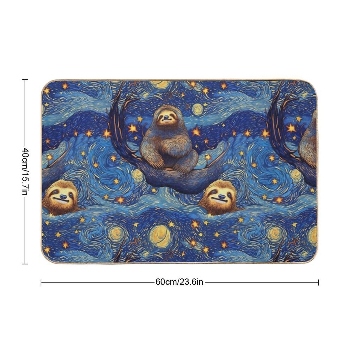 Starry Night of Happy Sloths Dirt-Trapping Bath Mat