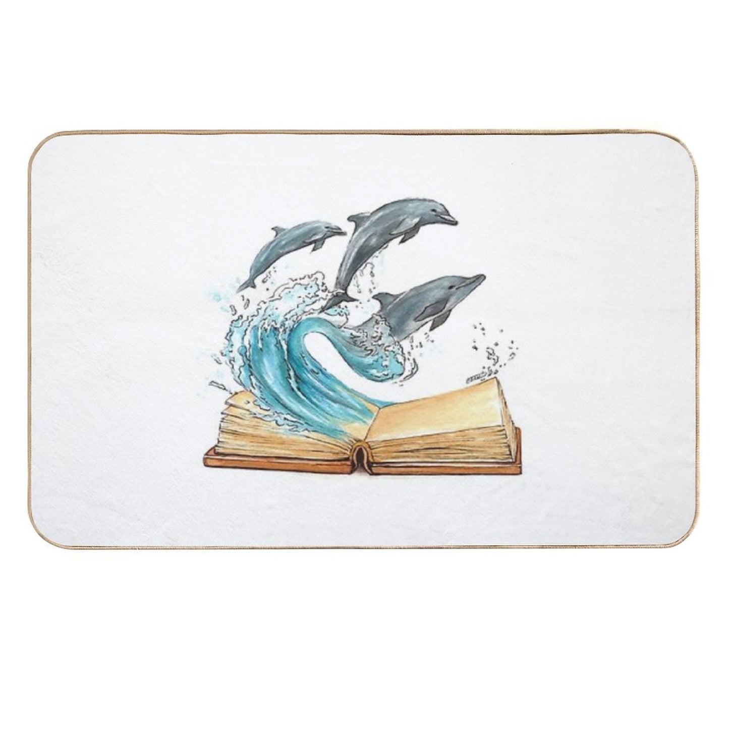 Dolphins Jumping from Old Book Watercolor Illustration Toxin-Free Bath Mat