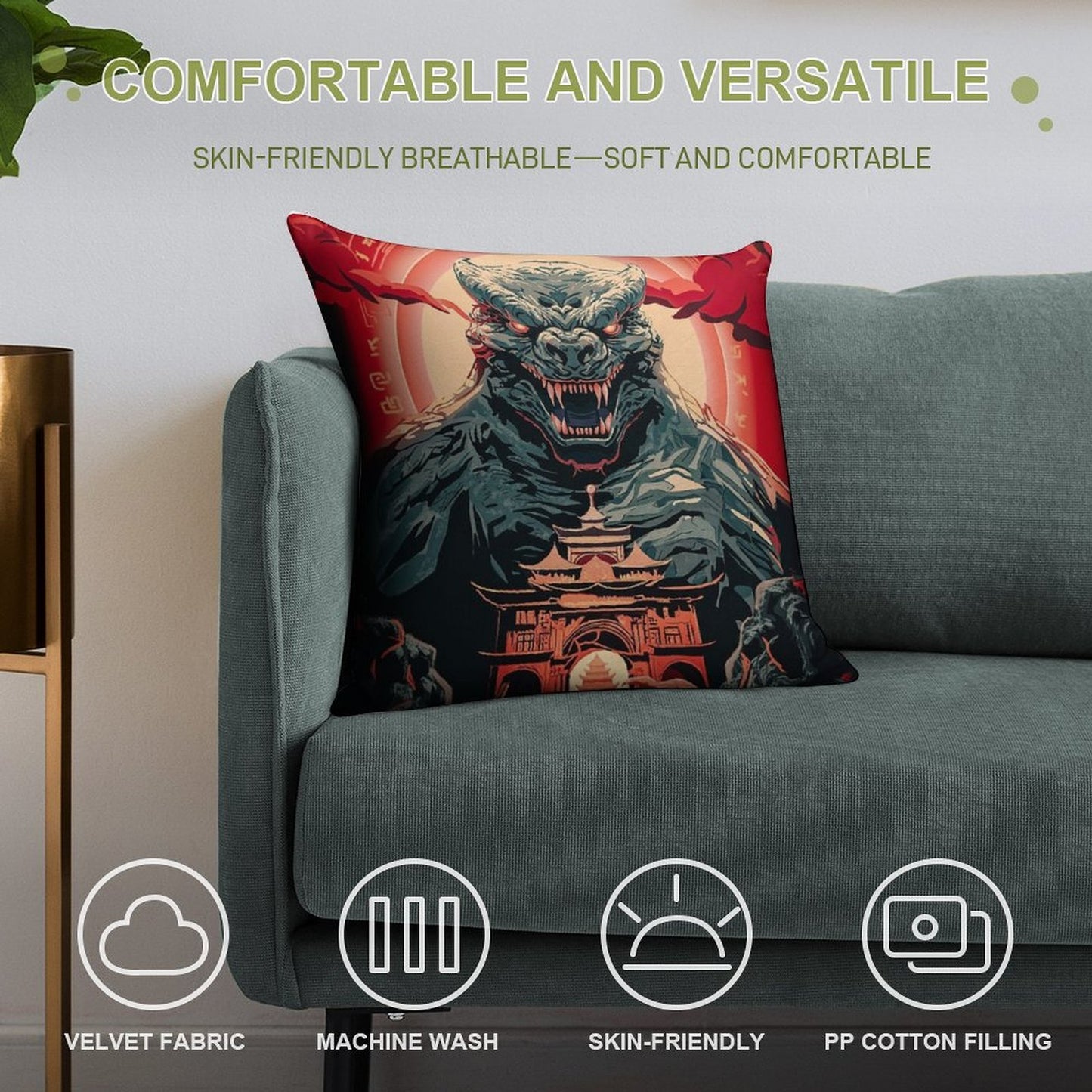 GODZILLA Soft Reinforced Edging Throw Pillow