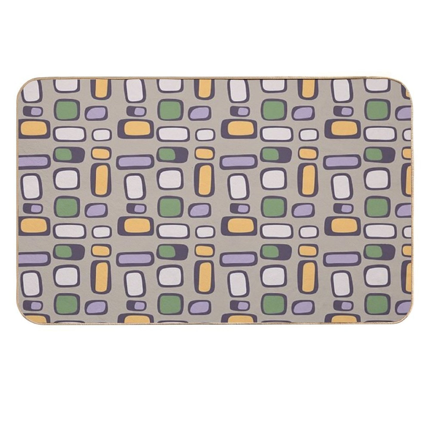 Colorful Retro Mid Century Aesthetic Squares Geometric Pattern Light Taupe Toxin-Free Bath Mat