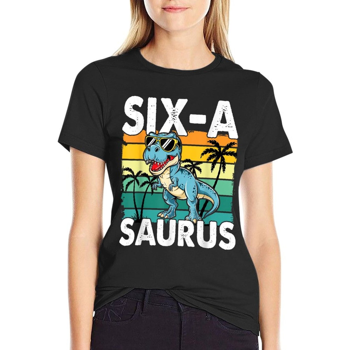 6 Year Old Dinosaur Birthday 6th T Rex Dino Six Saurus Polyester Blend T-Shirt