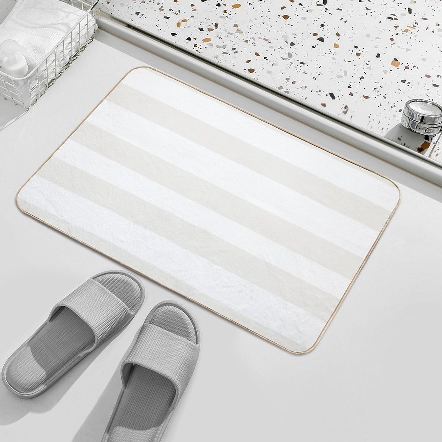 Cream And White Horizontal Line - Stripe Pattern Pairs Dulux 2022 Popular Colour Cliff Walk - Color Trends Fade-Resistant Bath Mat