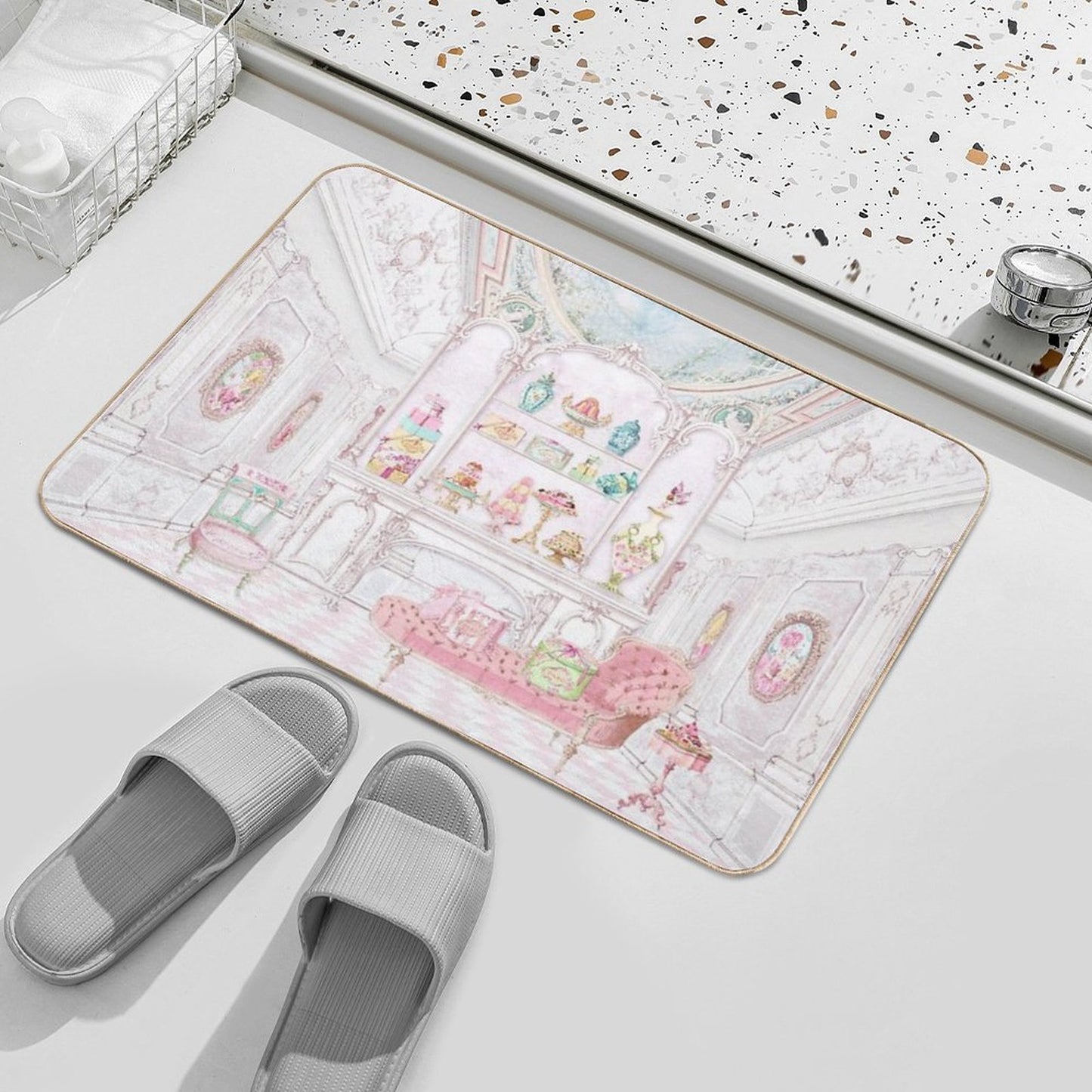 French Patisserie, Paris, Cake Shop, Diorama Fade-Resistant Bath Mat