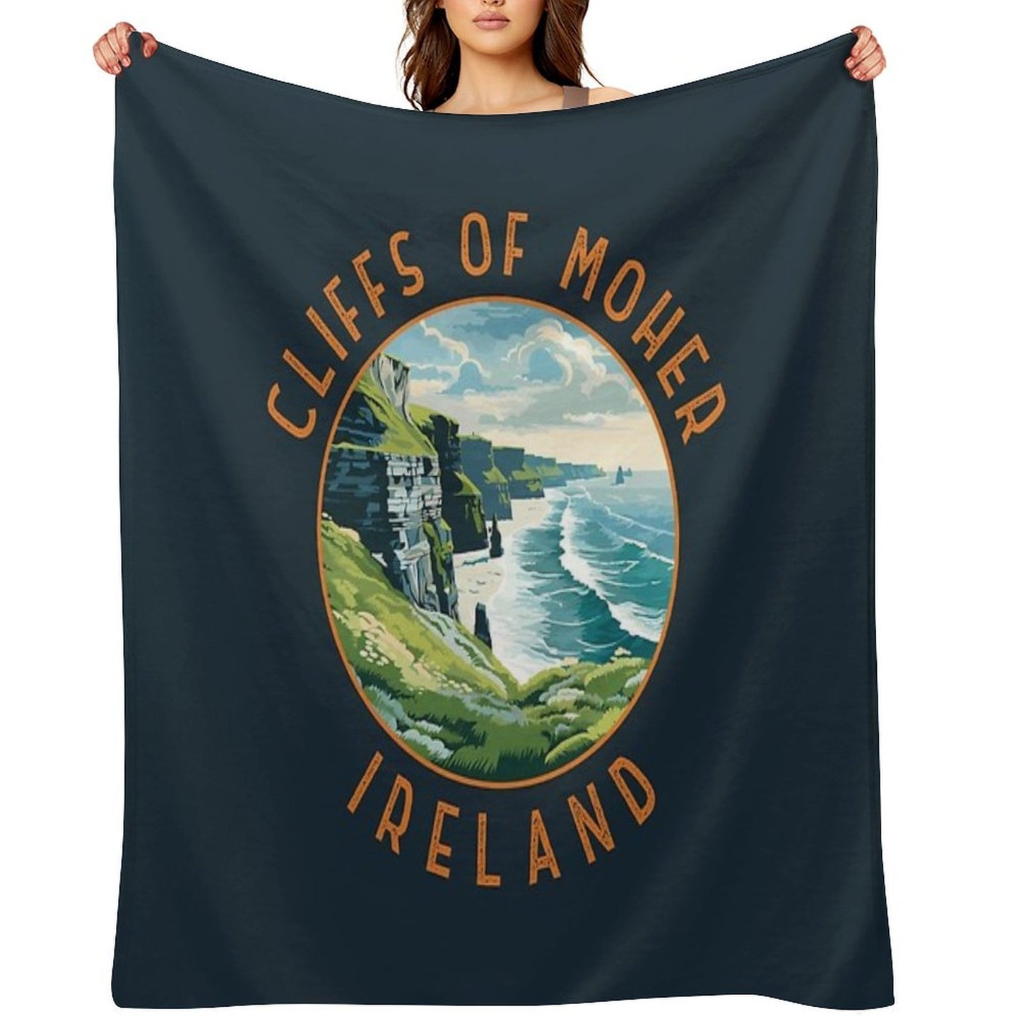 Cliffs of Moher Ireland Retro Distressed Circle Machine-washable Throw Blanket