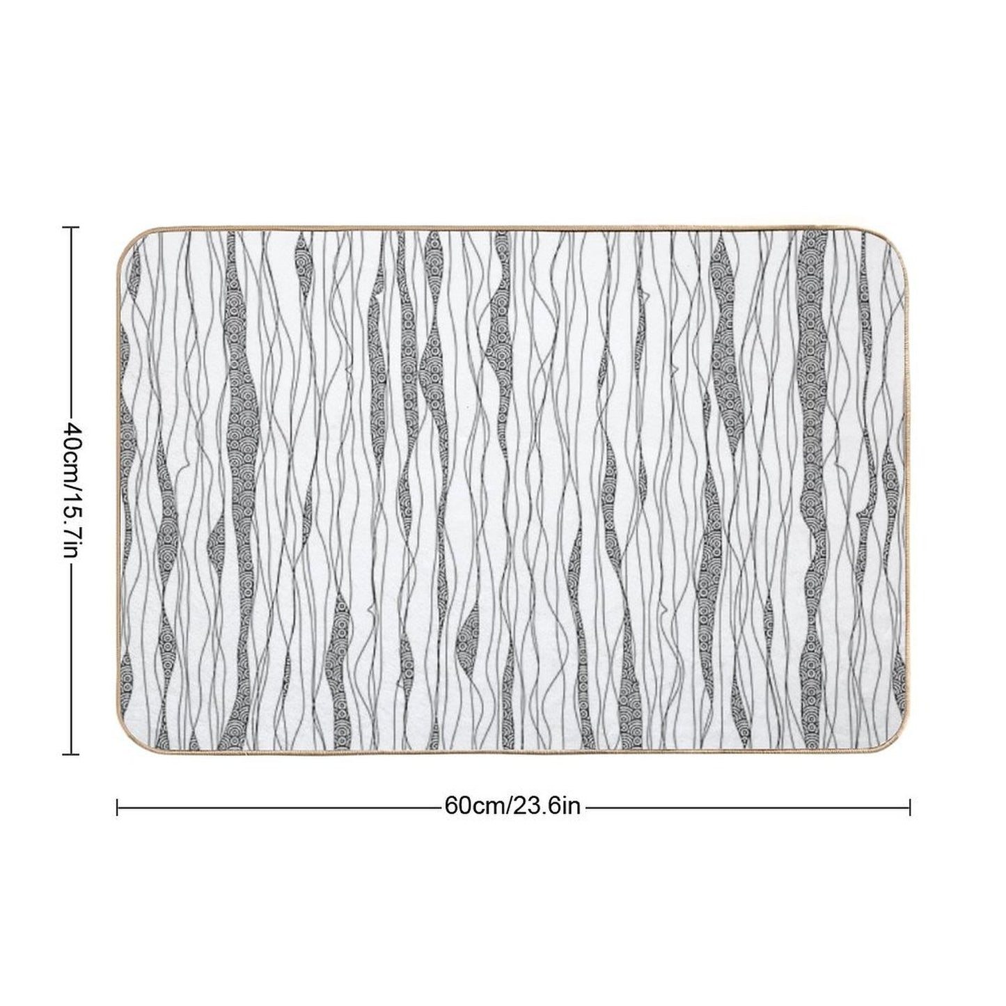 Black And White Wavy Art Lines with Nautical Elements Fade-Resistant Bath Mat