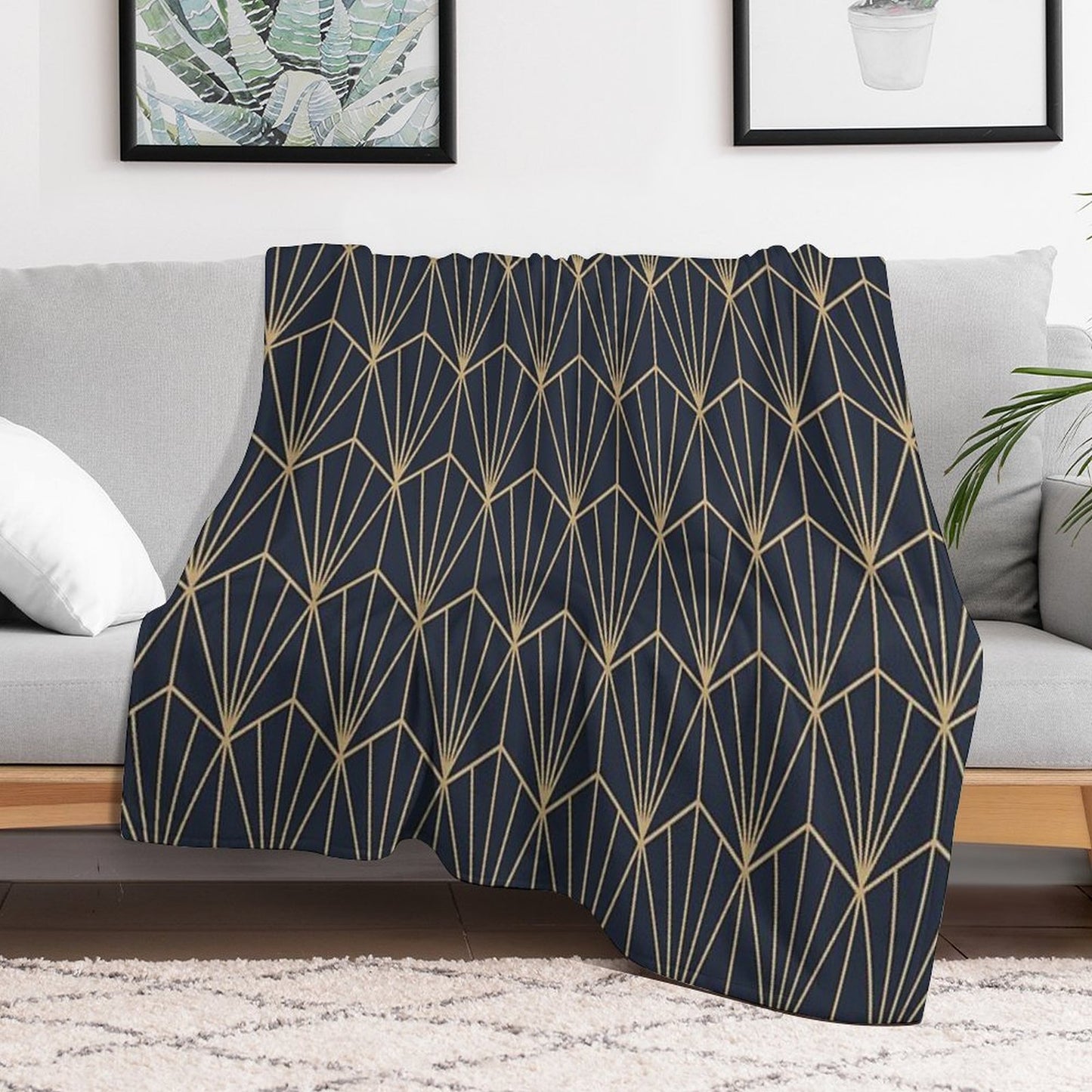 Art Deco in Navy And Gold Anti-pilling Throw Blanket