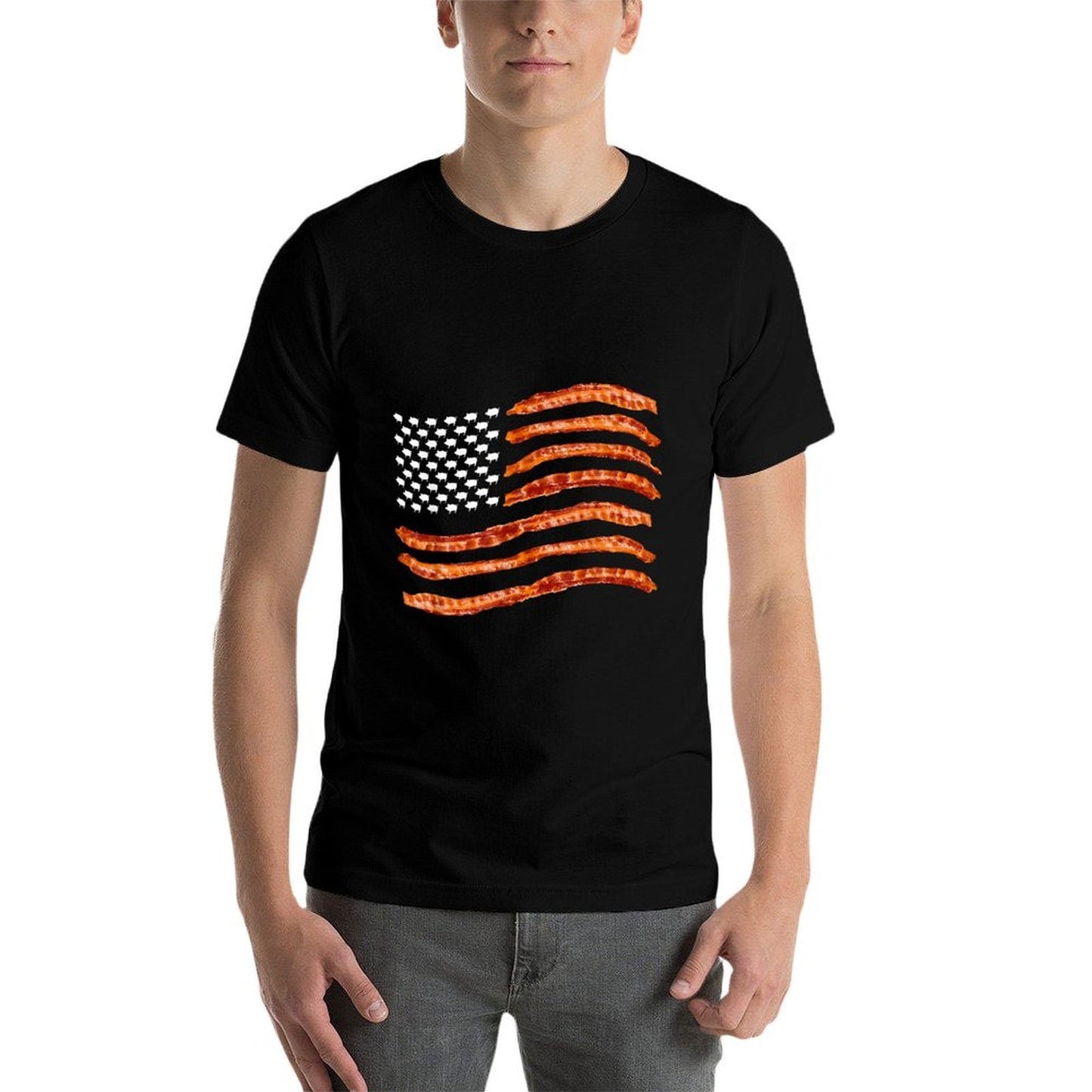 USA Bacon Cute US Dried Pigs Funny 4th Of July Gift Summer-ready Fabric T-Shirt