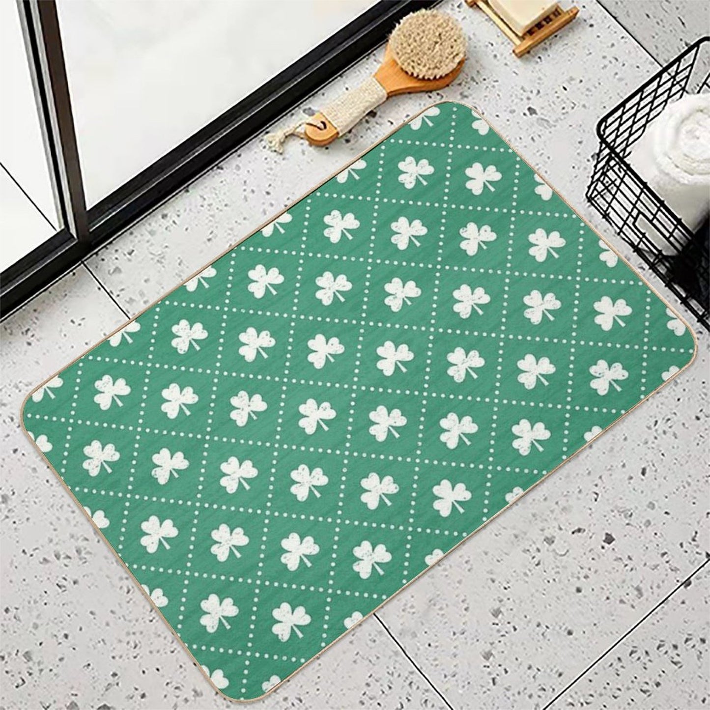Shamrock On! - Emerald Green Background Repositionable Bath Mat