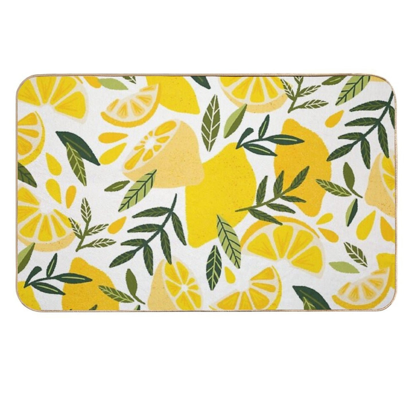Lemon Blooms on White Anti-Trip Bath Mat
