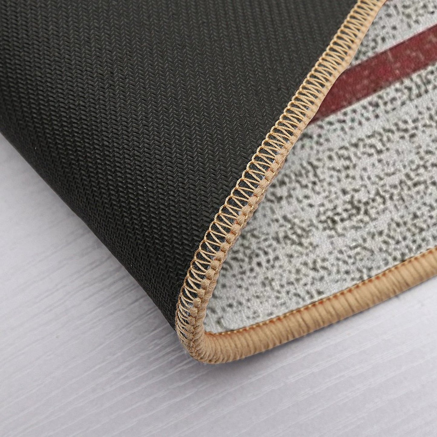 1980s Farmhouse Chic Burgundy Jacquard Stripes Linen French Country Pet-Safe Bath Mat