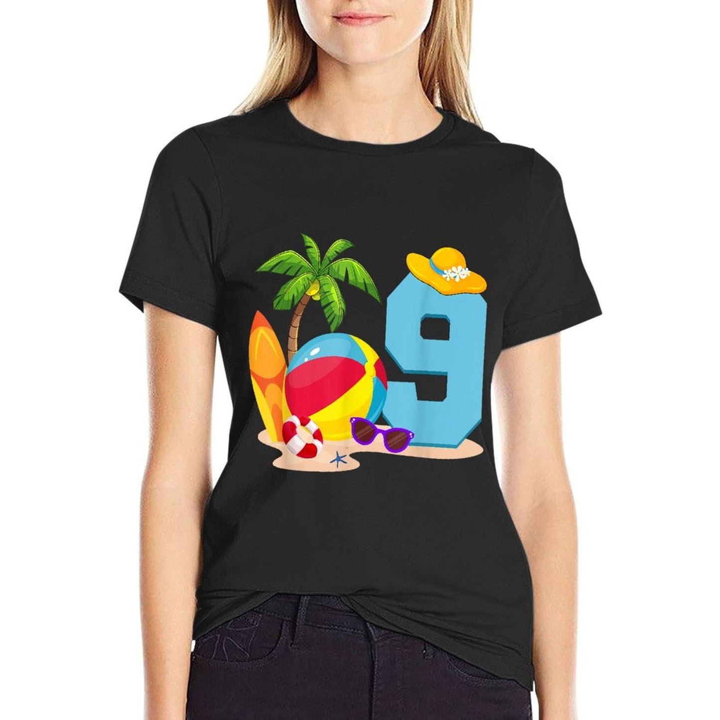 9 Year Old Beach Ball Pool Party Birthday Summer Vacation Graphic-printed T-Shirt