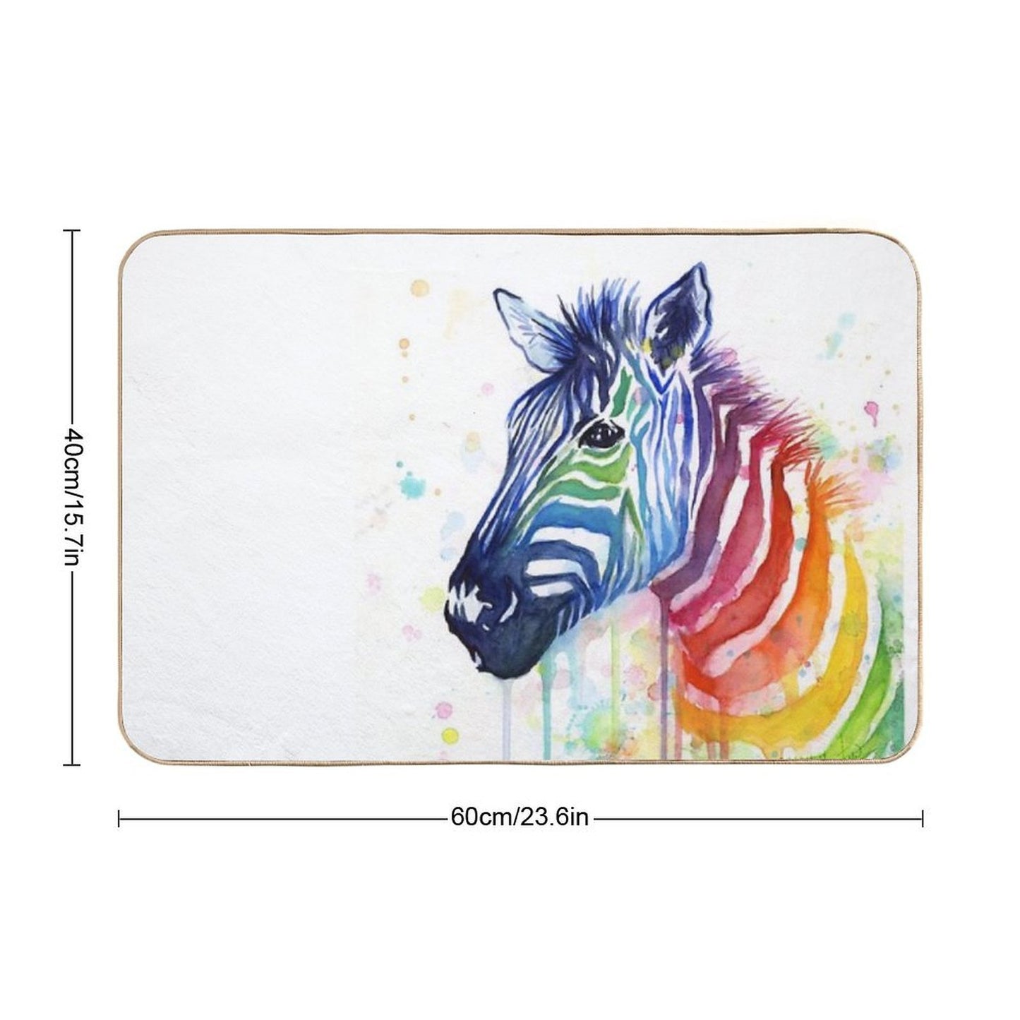 Rainbow Zebra Watercolor Animal Painting Toxin-Free Bath Mat