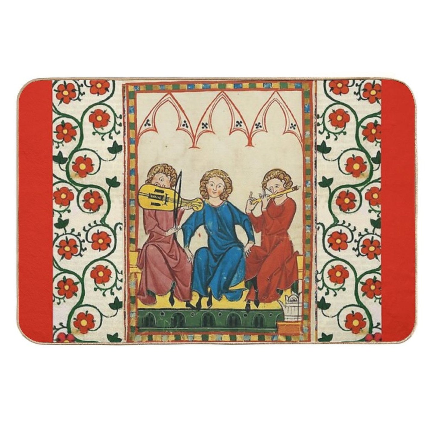 MEDIEVAL MUSIC AND MUSICIANS ,ANTIQUE MINIATURE WITH WILD ROSES Stain-Proof Bath Mat