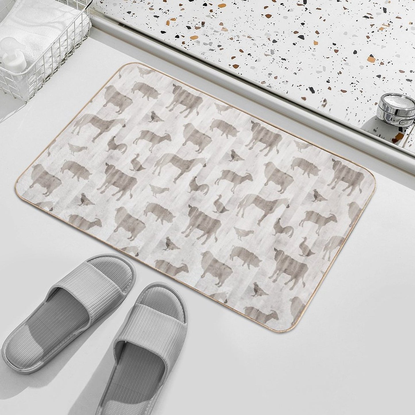 Farm Animals - Light Barn Wood Odorless Bath Mat