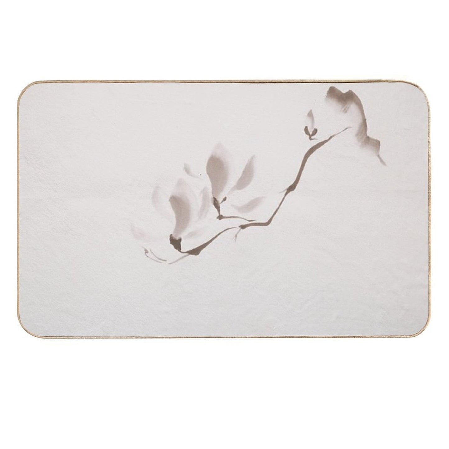 Elegant Magnolia Branch Japanese Zen Floral Illustration on Light Beige Background Art Print Easy To Clean Bath Mat