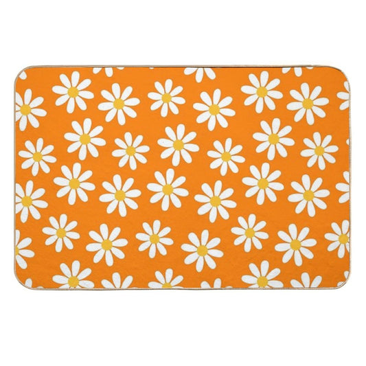 Retro White Daisies on That 70s Orange Color Seamless Pattern Print  Toxin-Free Bath Mat