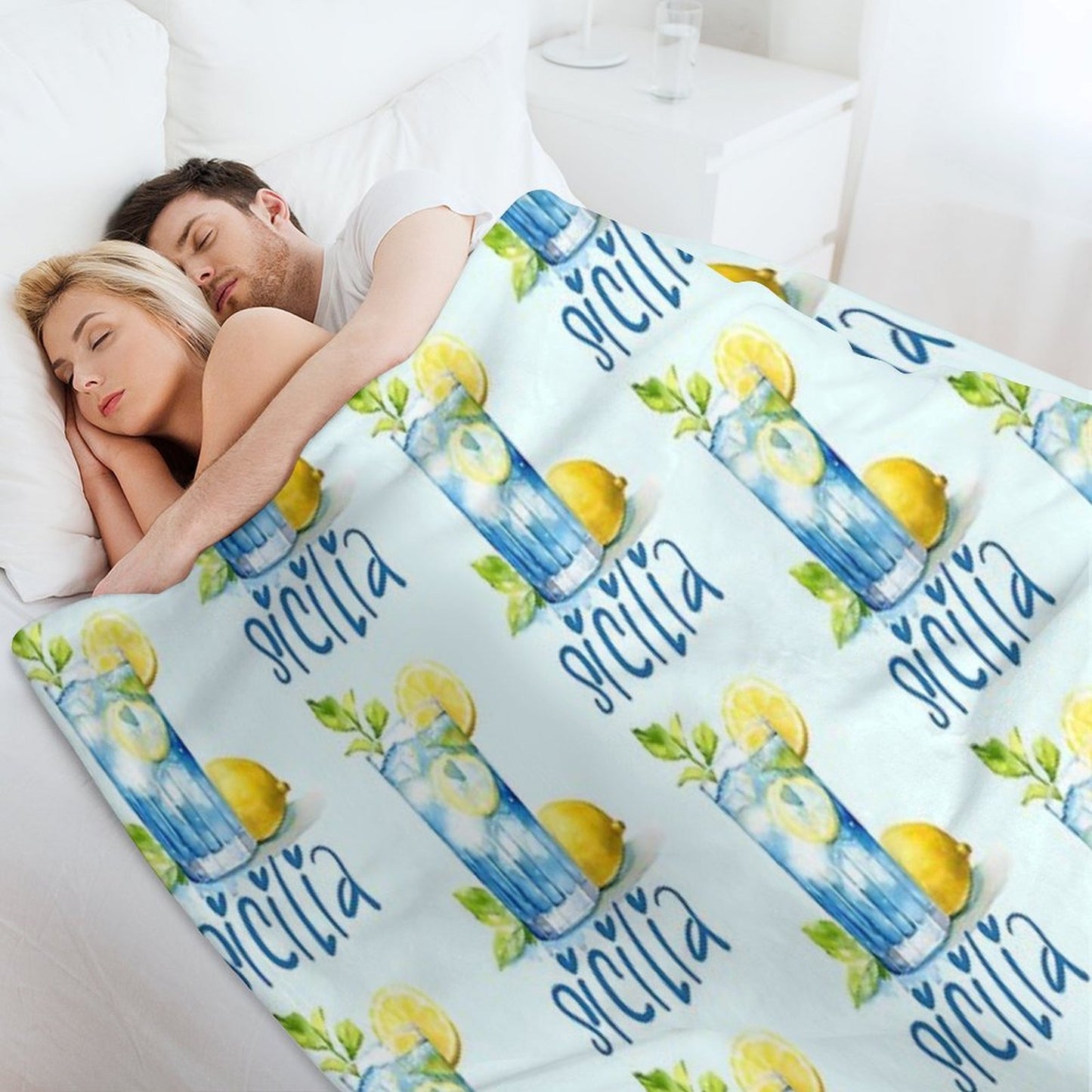 Sicilia Love – Italian Lemonade Watercolor Design Machine-washable Throw Blanket