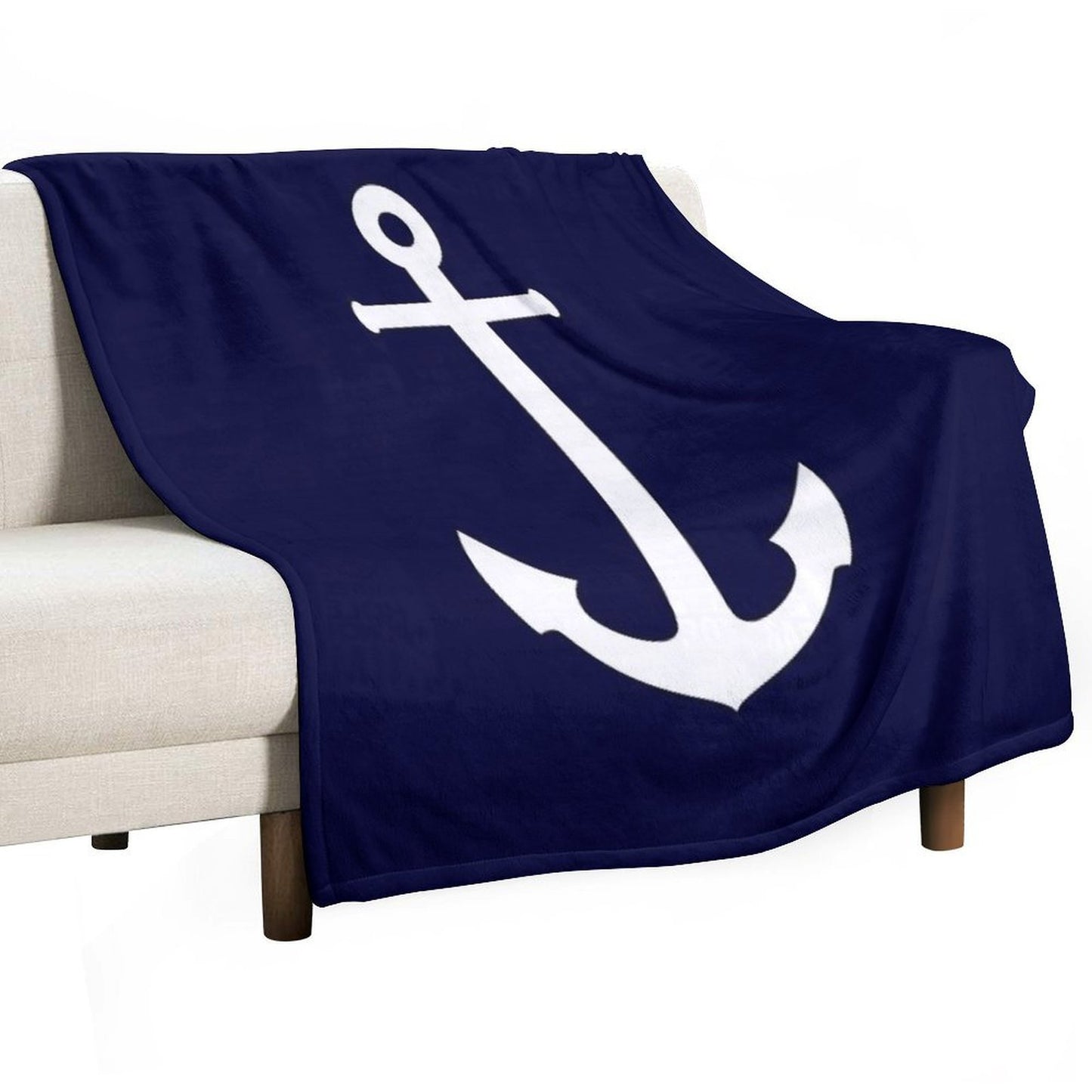 White Anchor On Navy Blue Shrink-resistant Throw Blanket