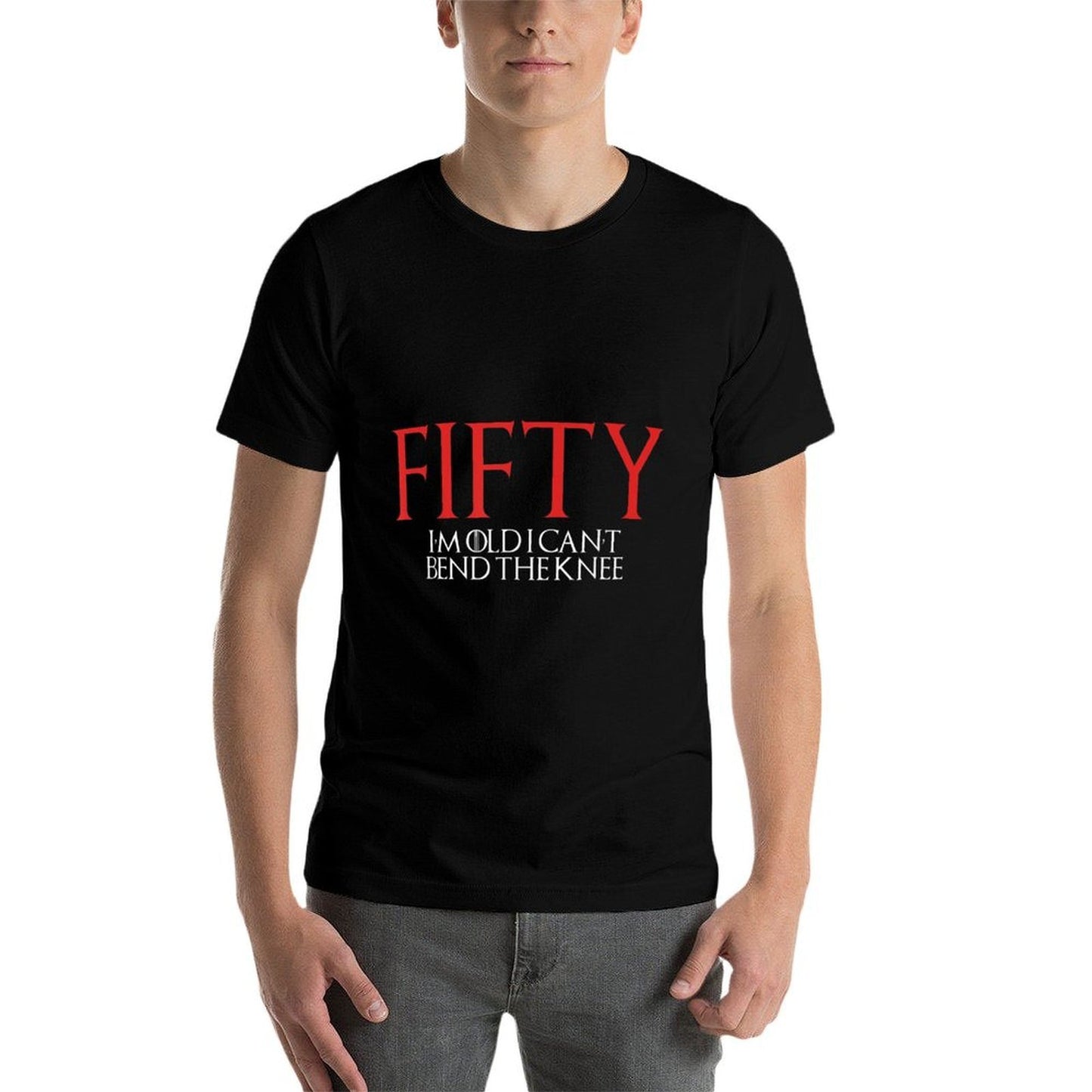 50th Birthday Gifts - FIFTY Im Old Can't Bend The Knee Ribbed Collar T-Shirt