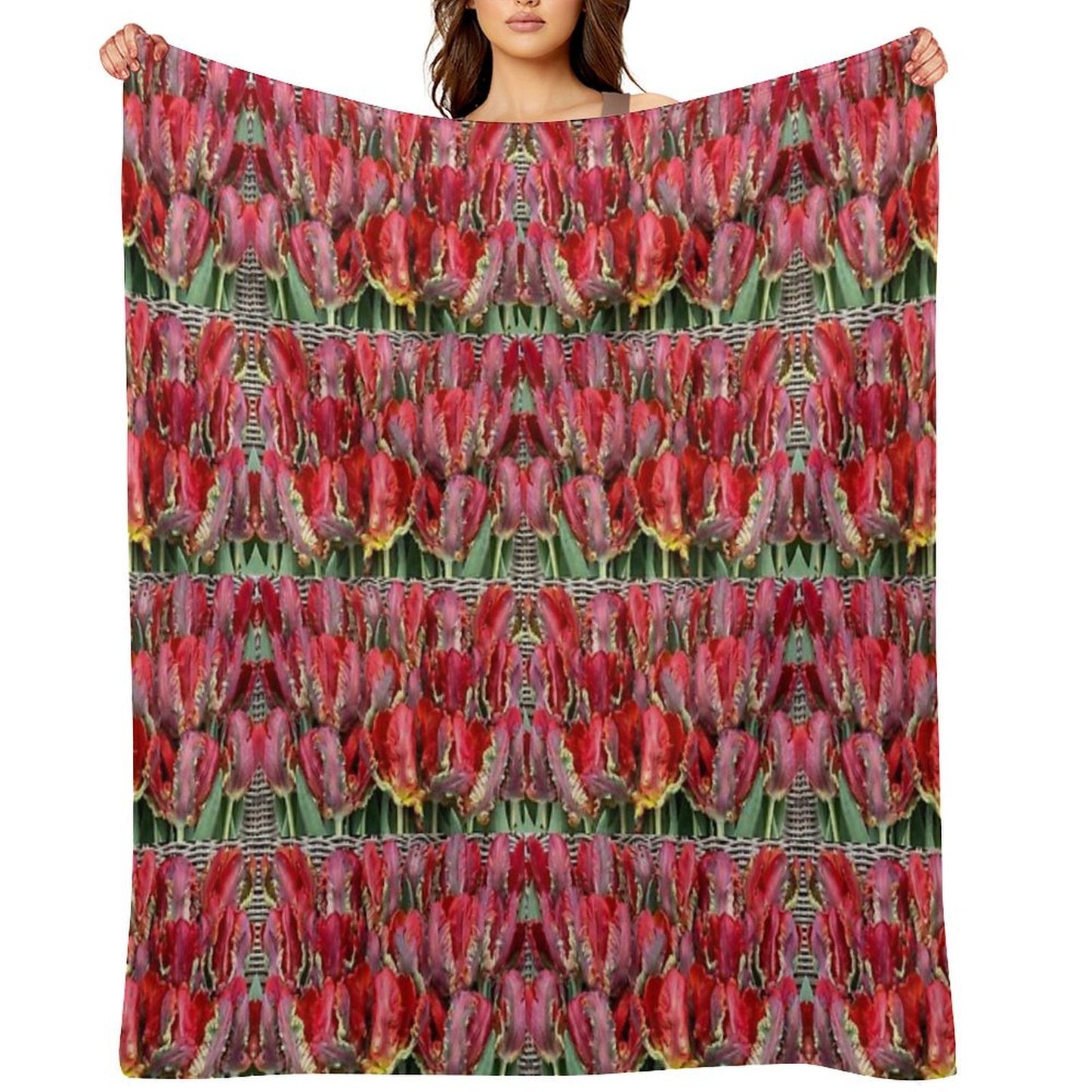 Parrot Tulips Floral Design Travel-friendly Throw Blanket