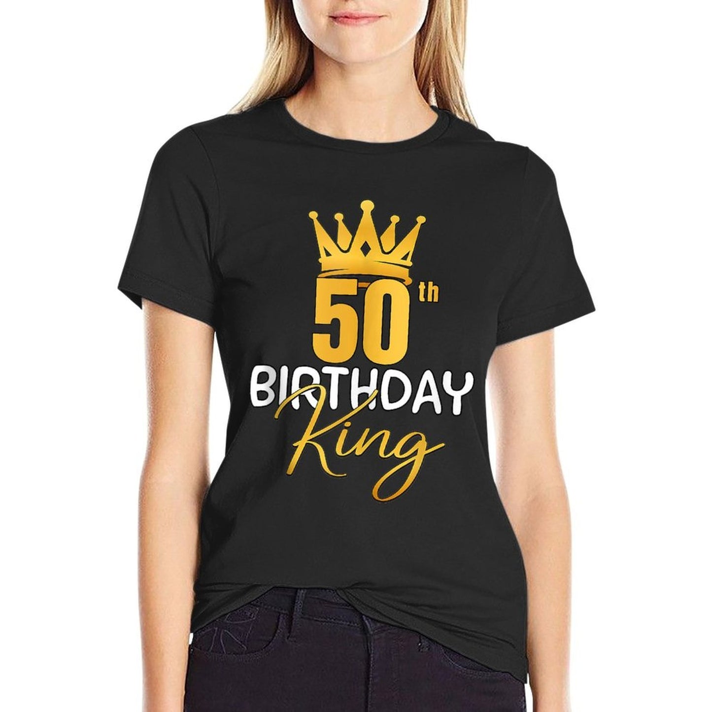 50th Birthday King Gold Crown For Boys And Men Stretchy T-Shirt