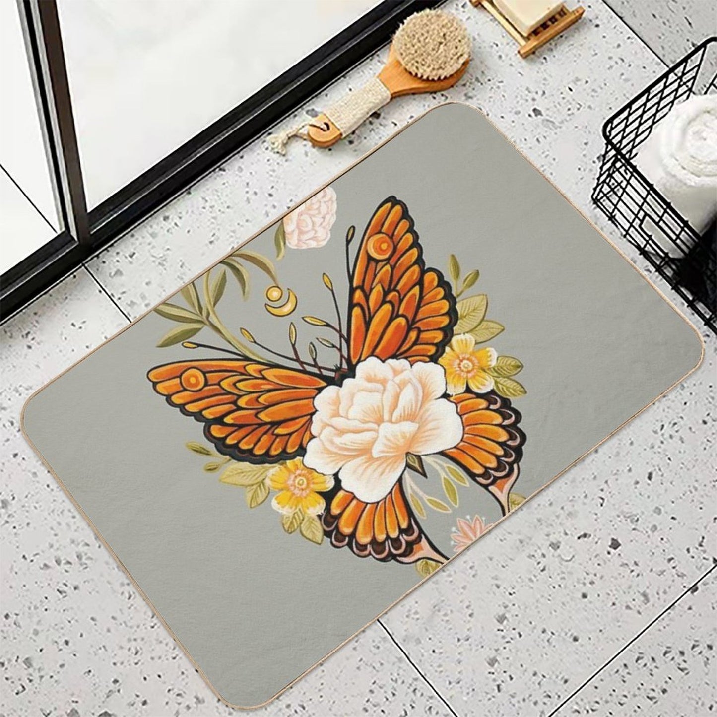 Tattoo Butterfly Peonies Toxin-Free Bath Mat
