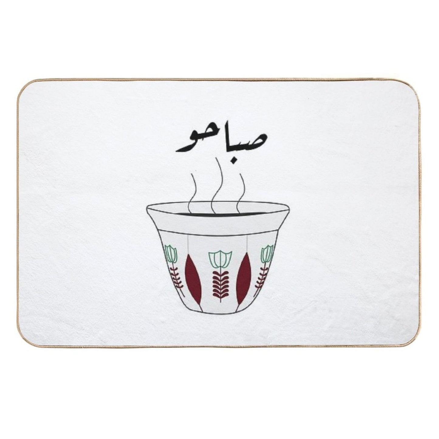 Arabic Morning Coffee Cup with Flowers Non-Slip Bath Mat