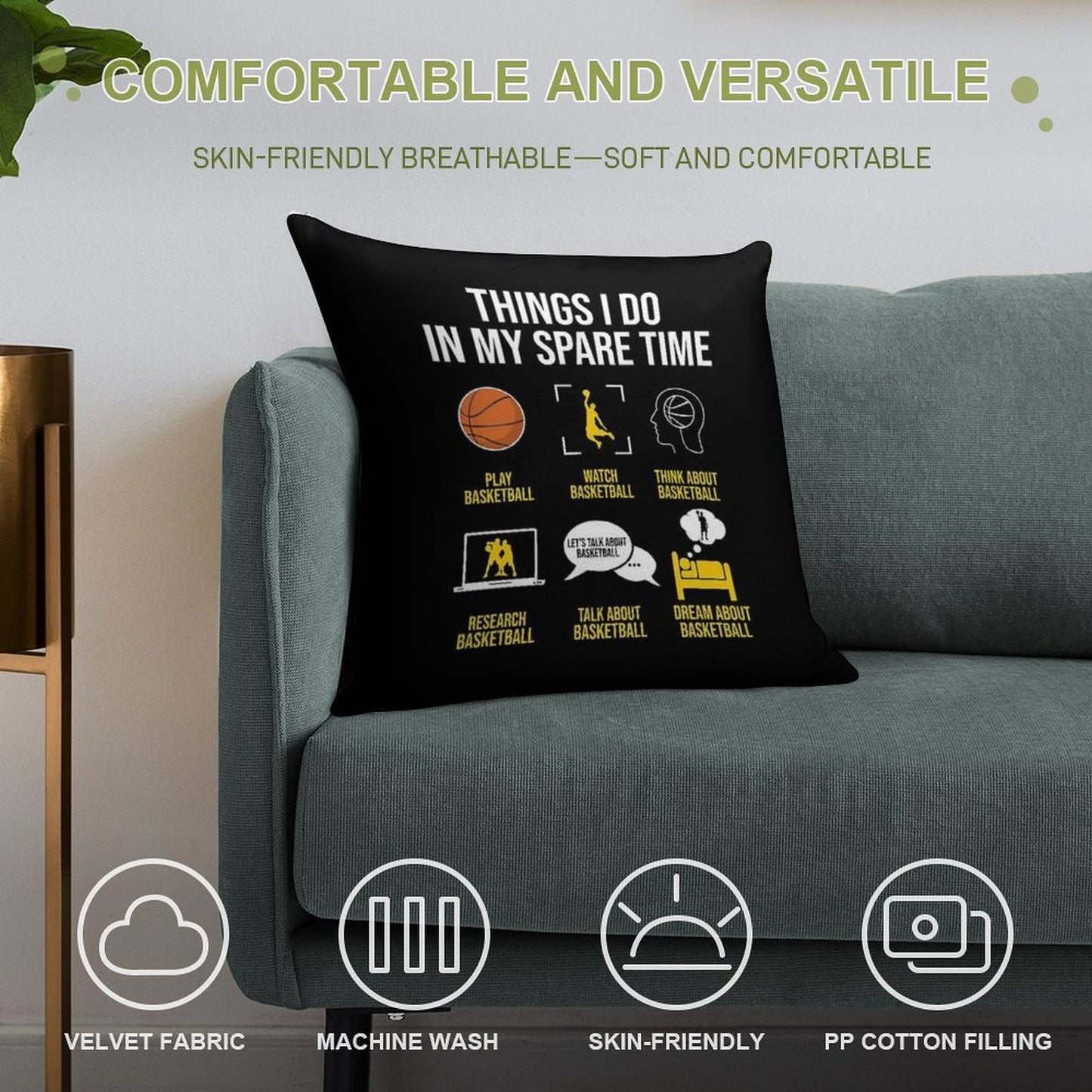 Basketball - Things I Do in My Spare Time Soft Luxury Feel Throw Pillow