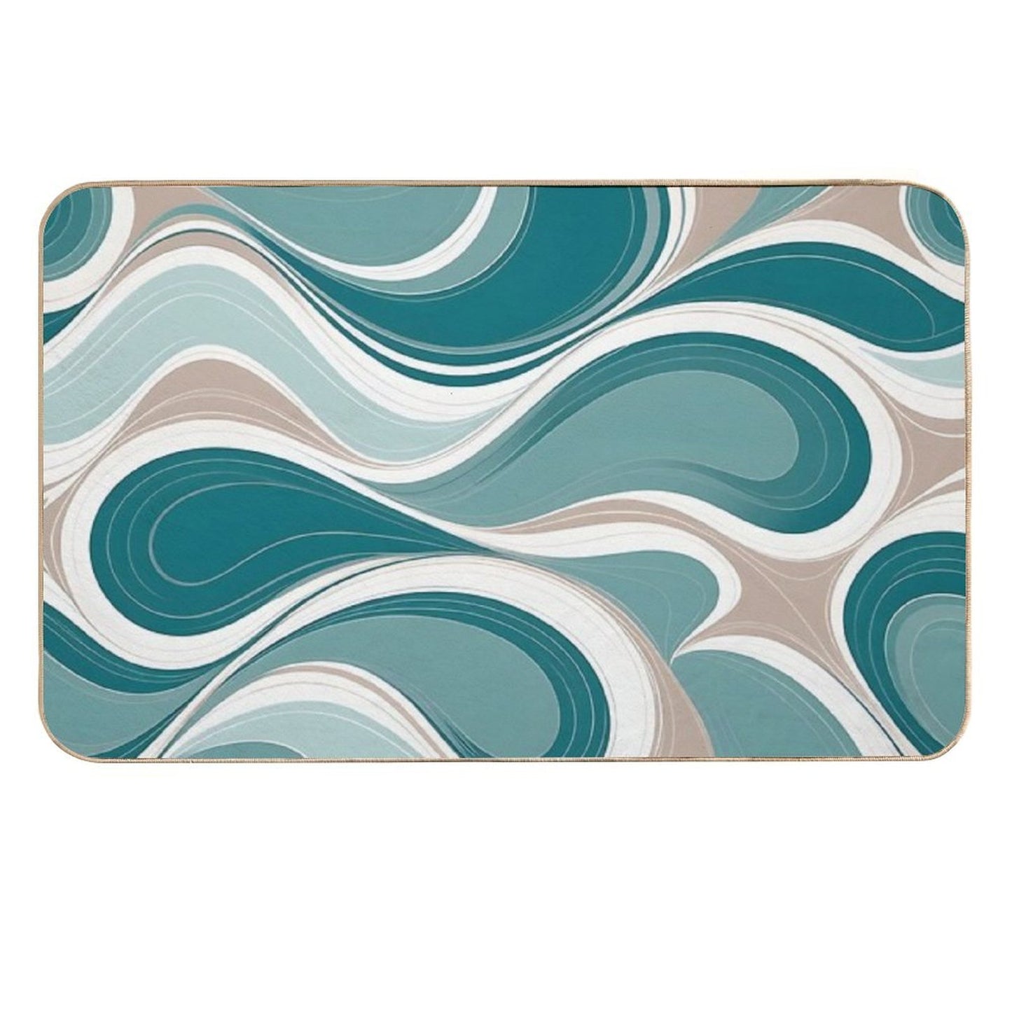 Copy of Mid Century Modern Liquid Swirl, Beige, Green #2 Repositionable Bath Mat