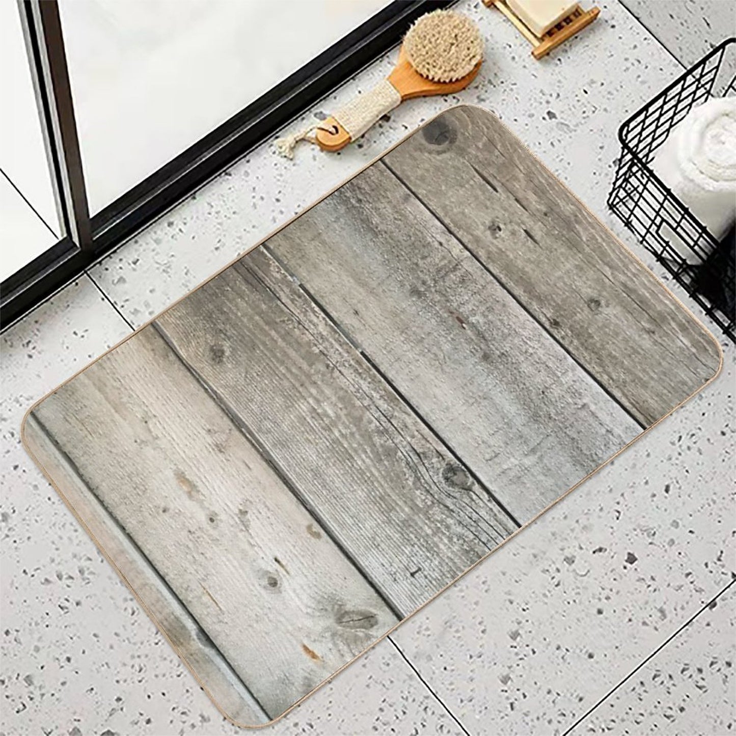 French Country Farmhouse Whitewashed Grey Barn Wood Long-Lasting Bath Mat