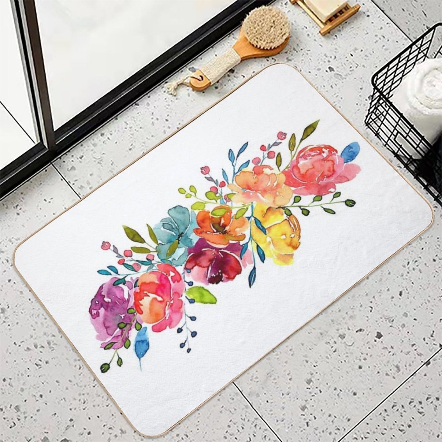 Bright Flowers Summer Watercolor Peonies High-Traffic Bath Mat