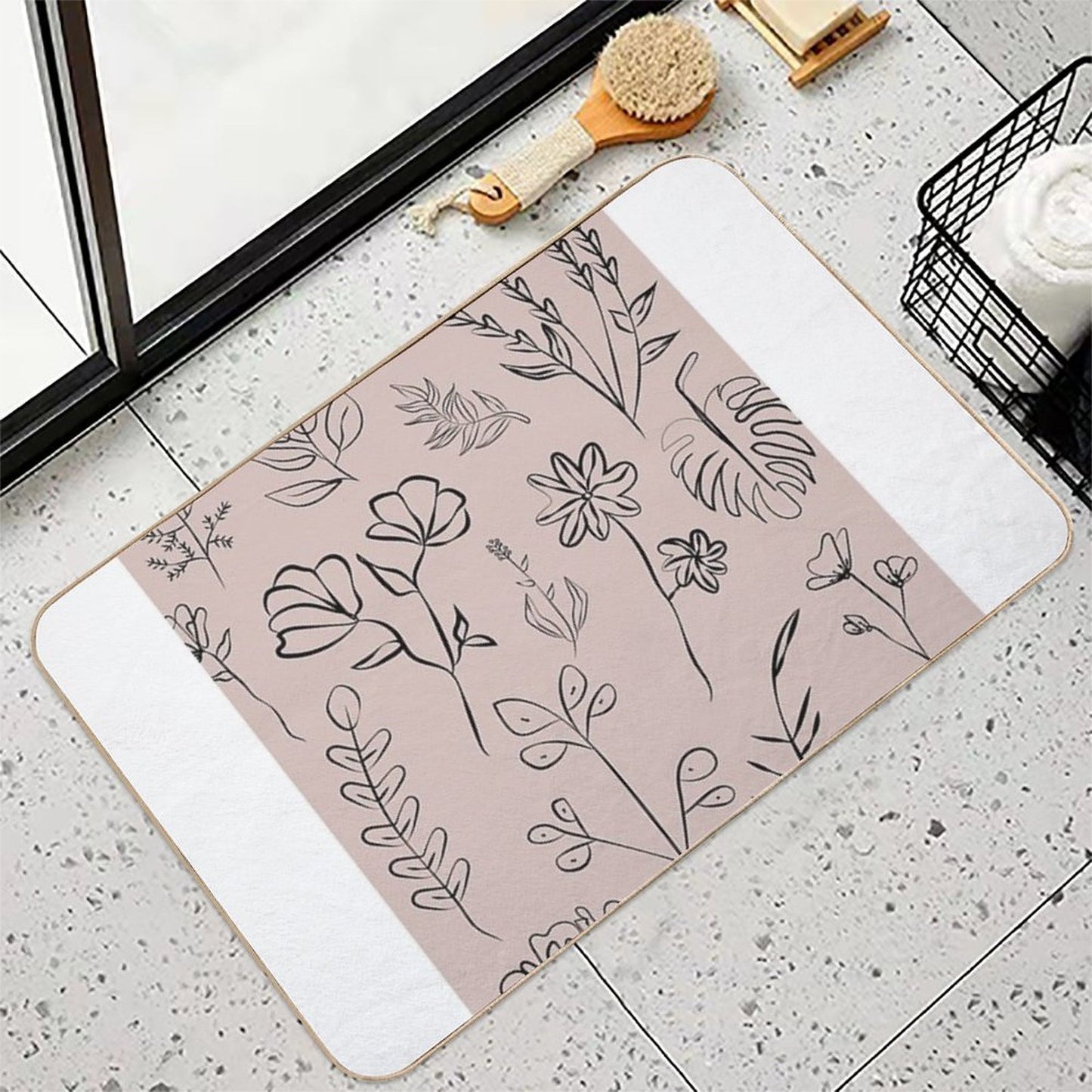 Aesthetic Simple Modern Nude Floral Design Odorless Bath Mat