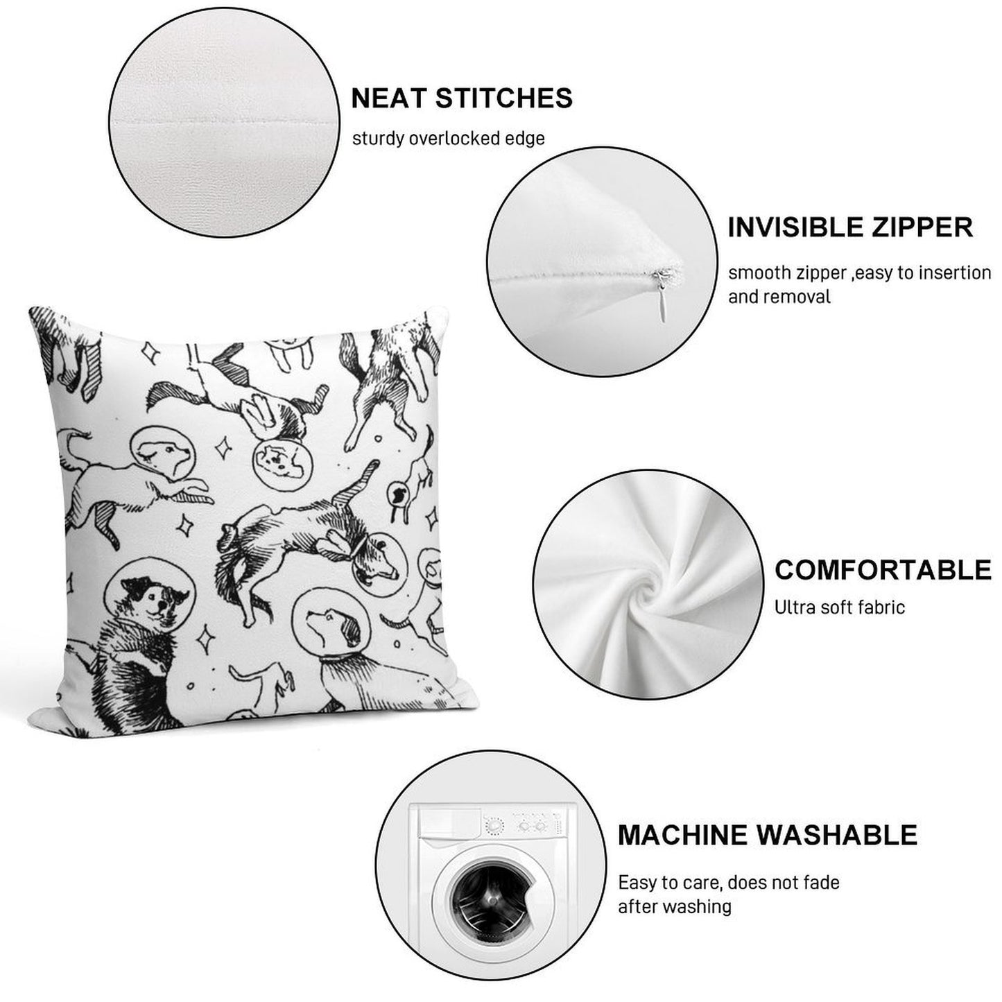Space Dogs Soft Bedroom Essential Throw Pillow
