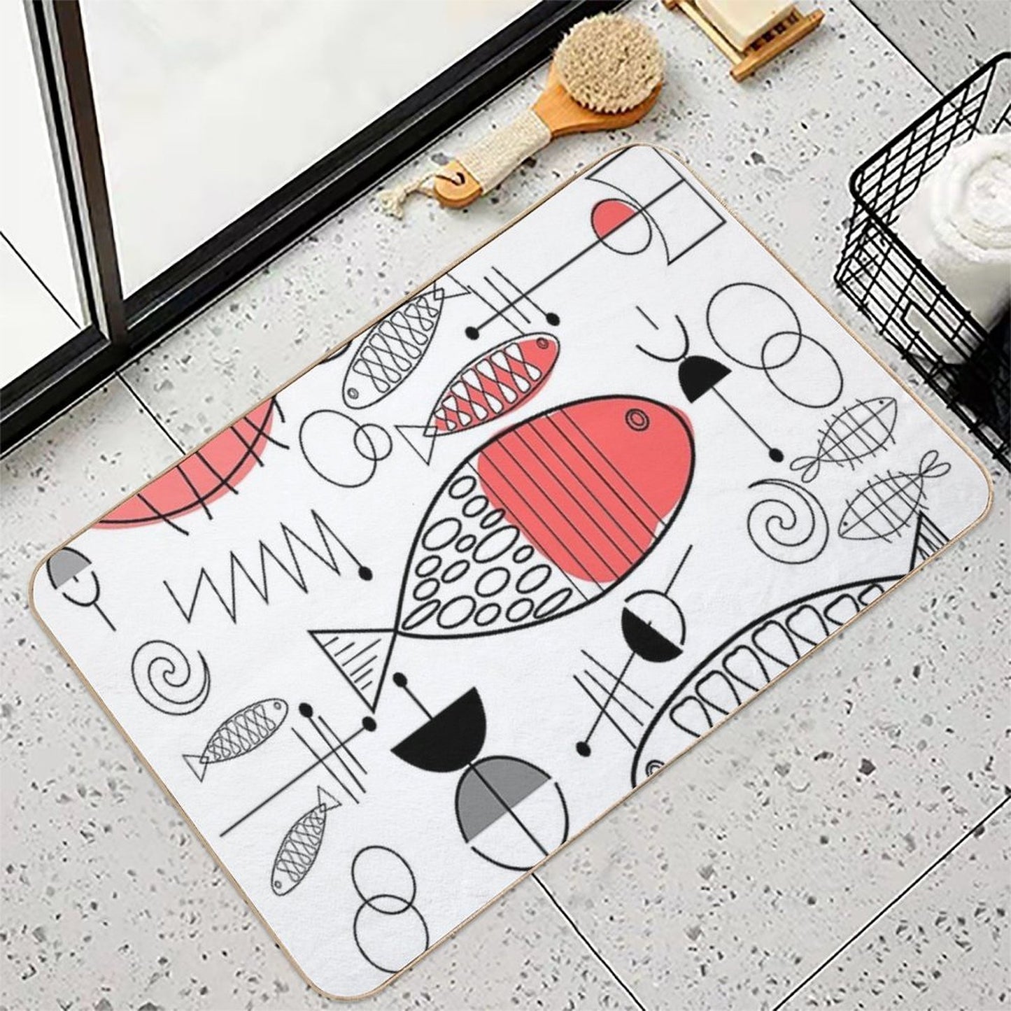 Mid-Century Fish Salmon Pink Odorless Bath Mat