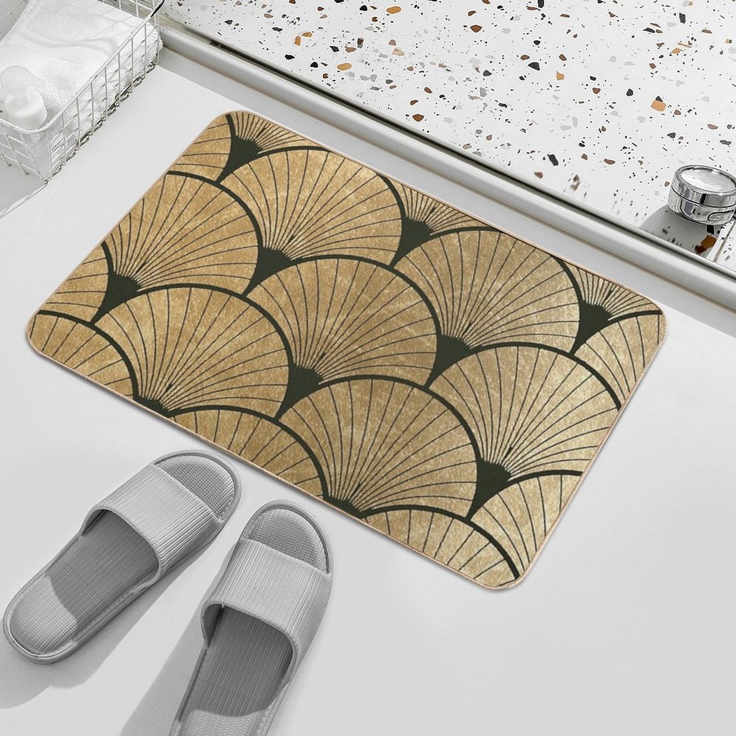Art Deco Elegance - Golden Fan Fade-Resistant Bath Mat