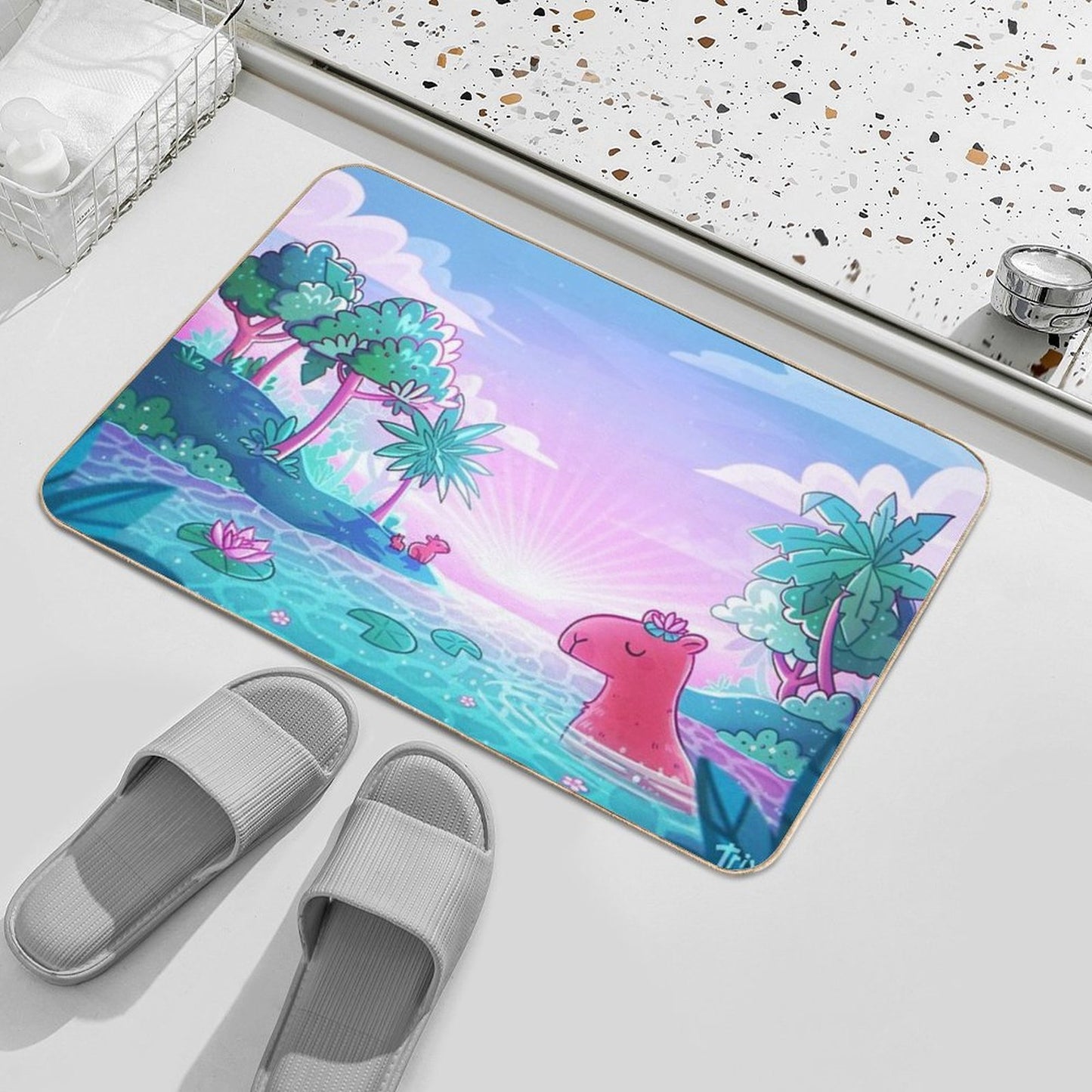 Capybara Paradise Rapid-Drying Bath Mat