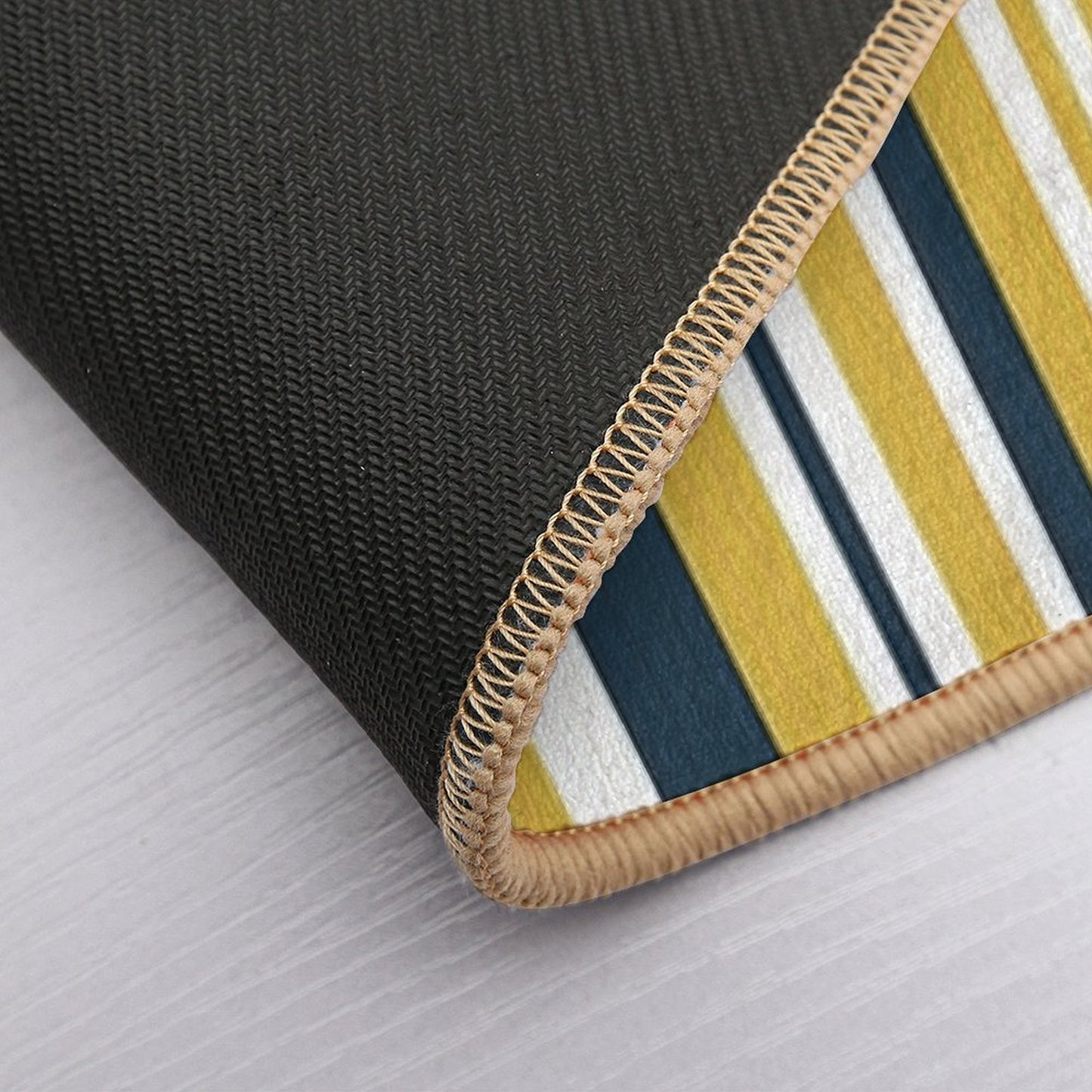 Mustard Yellow Navy Blue And White Stripes Minimalist Color Block Pattern Durable Bath Mat