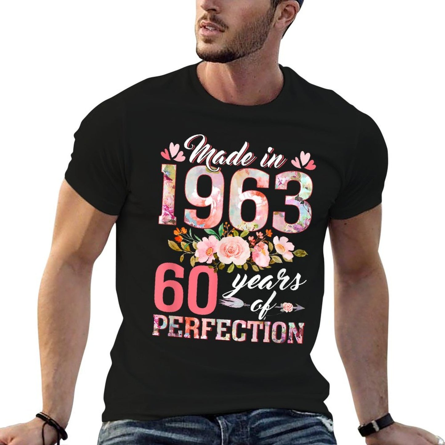 60th Birthday Gifts Women Made In 1963 Floral 60 Year Old Tagless Design T-Shirt