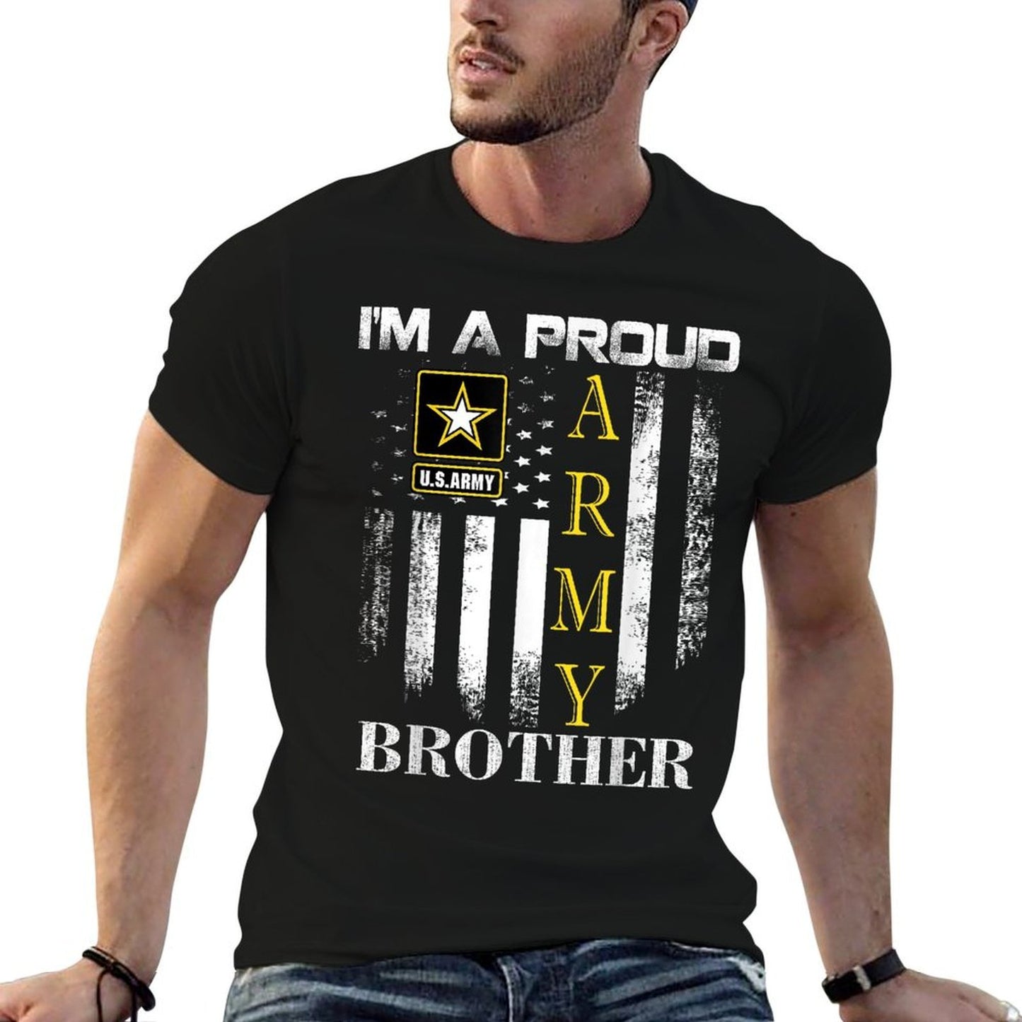 Vintage I'm A Proud Army Brother With American Gift Slim-fit Cut T-Shirt