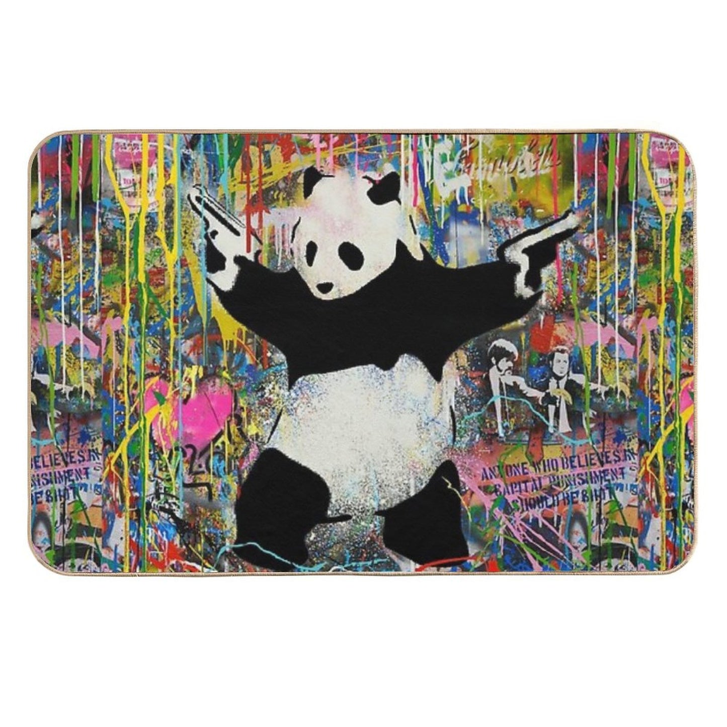 Panda With Guns Stick Em Up - Pop Street Art Banksy Toxin-Free Bath Mat