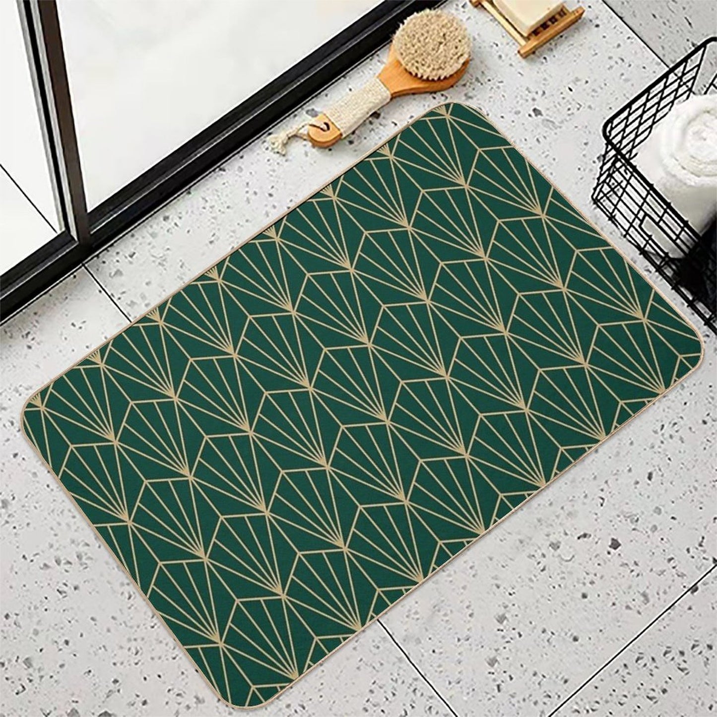 Art Deco in Green And Gold Rapid-Drying Bath Mat