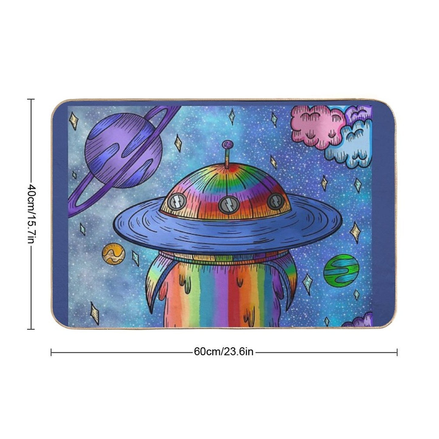 Rainbow UFO in Space Repositionable Bath Mat