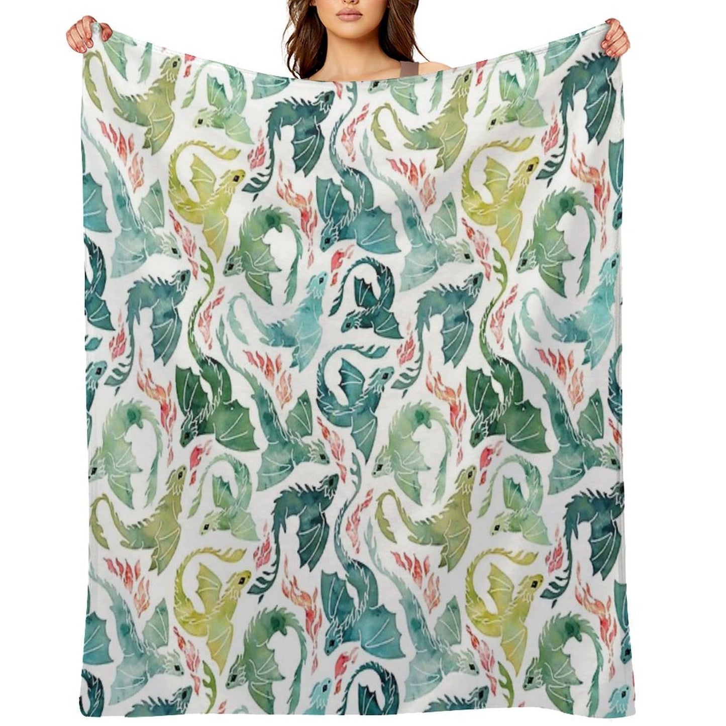 Dragon Fire Turquoise & Green Gift-ready Throw Blanket