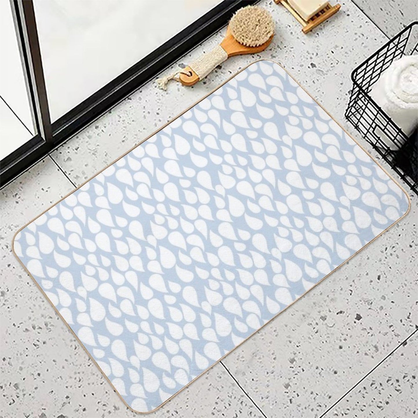 White Droptear on Light Blue Background Toxin-Free Bath Mat