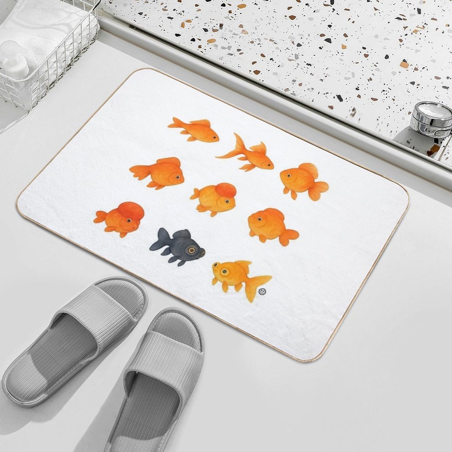 Watercolor Japanese Goldfish - Kawaii Watercolour Style Odorless Bath Mat